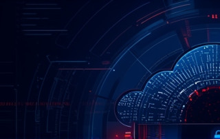 A modern technology-themed header with abstract digital elements and a blue color scheme.