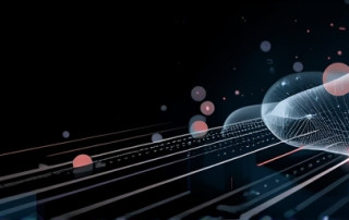 Abstract geometric shapes with blue and white tones.